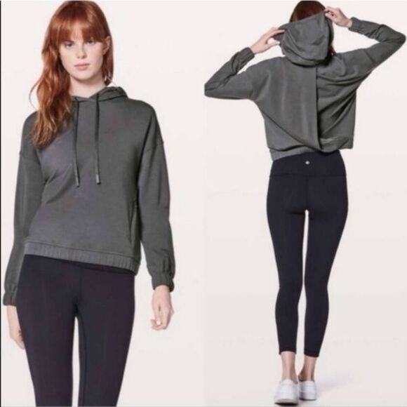 Lululemon Twisted and‎ Tucked Hoodie Sz 2 Pullover Sweatshirt Top Gray Open Back - Picture 1 of 11